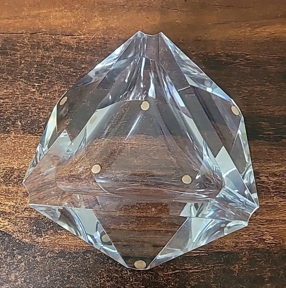 Unique Vintage Art Glass Ashtray Papetweight Geometric Crysta Glass Art Deco